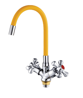 картинка LD-91265-Y9 Смеситель для кухни с гибким изливом желтый от «Аква-люкс» магазин сантехники